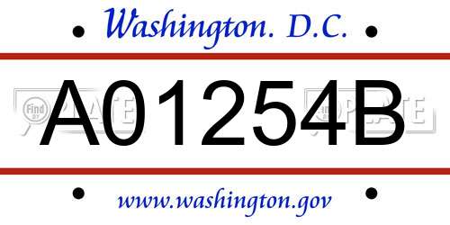 A01254B District Of Columbia License Plate