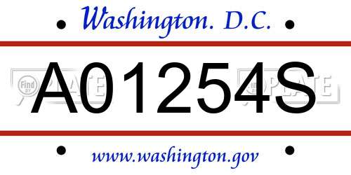 A01254S District Of Columbia License Plate