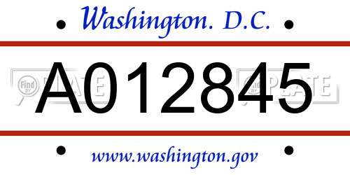 A012845 District Of Columbia License Plate