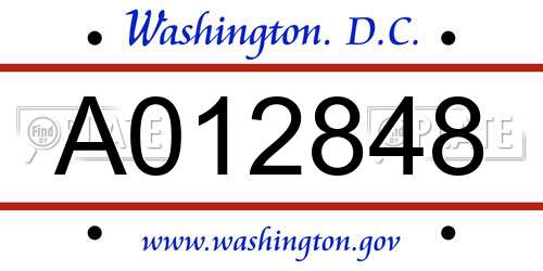 A012848 District Of Columbia License Plate