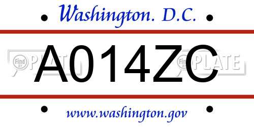 A014ZC District Of Columbia License Plate