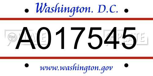A017545 District Of Columbia License Plate
