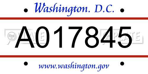 A017845 District Of Columbia License Plate