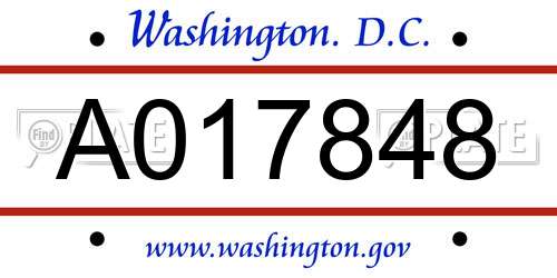 A017848 District Of Columbia License Plate
