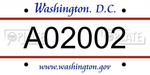 A02002 District Of Columbia License Plate