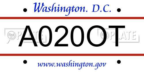 A020OT District Of Columbia License Plate