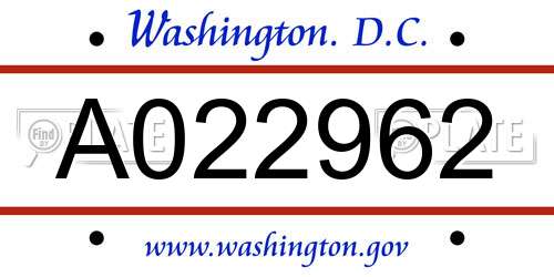 A022962 District Of Columbia License Plate