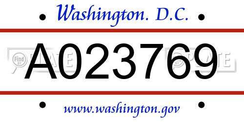 A023769 District Of Columbia License Plate
