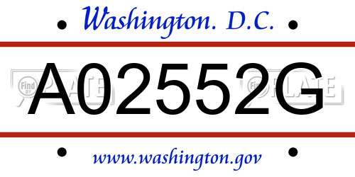 A02552G District Of Columbia License Plate