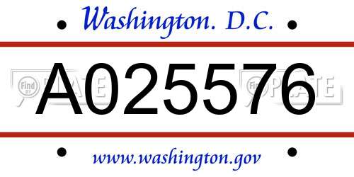 A025576 District Of Columbia License Plate