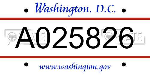 A025826 District Of Columbia License Plate