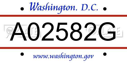 A02582G District Of Columbia License Plate