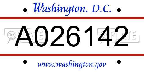 A026142 District Of Columbia License Plate