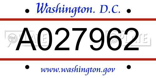 A027962 District Of Columbia License Plate
