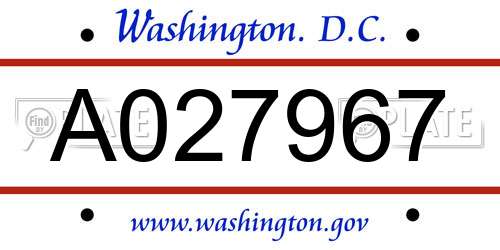 A027967 District Of Columbia License Plate