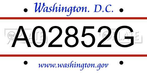 A02852G District Of Columbia License Plate