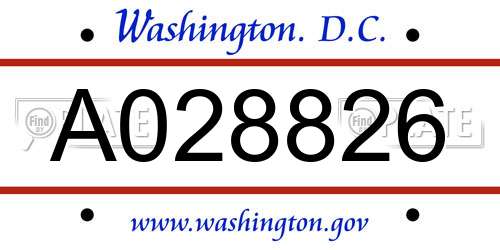 A028826 District Of Columbia License Plate