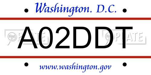 A02DDT District Of Columbia License Plate