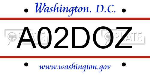 A02DOZ District Of Columbia License Plate