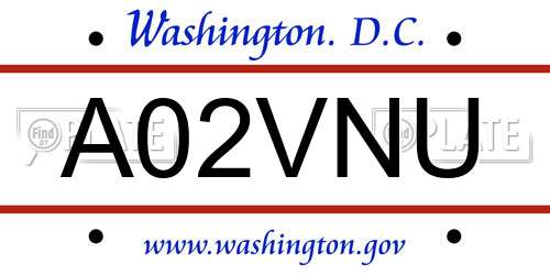 A02VNU District Of Columbia License Plate