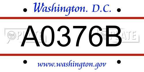 A0376B District Of Columbia License Plate