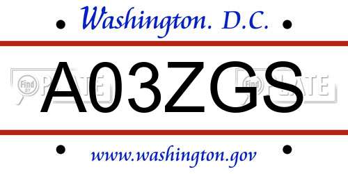 A03ZGS District Of Columbia License Plate