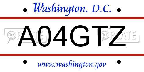 A04GTZ District Of Columbia License Plate