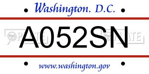 A052SN District Of Columbia License Plate