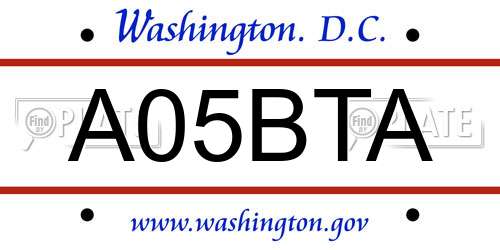 A05BTA District Of Columbia License Plate