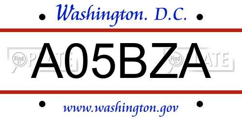 A05BZA District Of Columbia License Plate