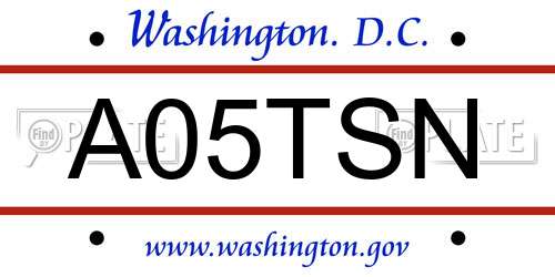 A05TSN District Of Columbia License Plate