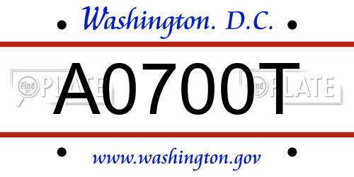 A0700T District Of Columbia License Plate