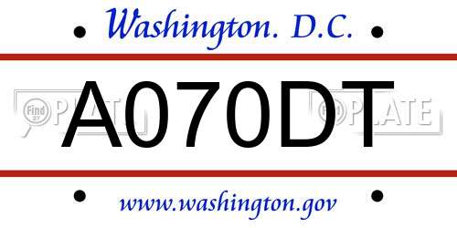 A070DT District Of Columbia License Plate
