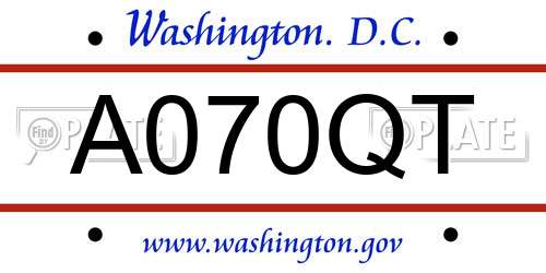 A070QT District Of Columbia License Plate