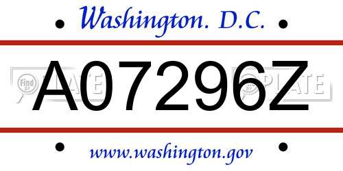 A07296Z District Of Columbia License Plate