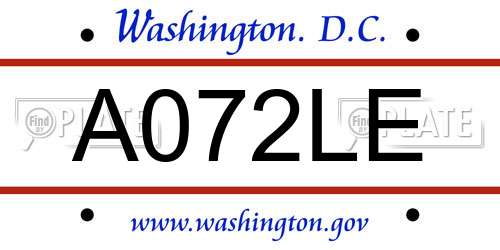 A072LE District Of Columbia License Plate