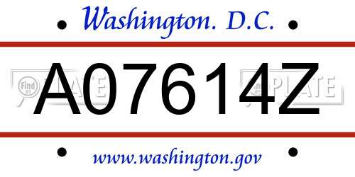 A07614Z District Of Columbia License Plate