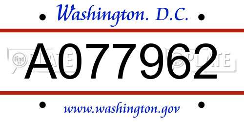 A077962 District Of Columbia License Plate