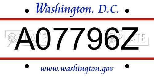 A07796Z District Of Columbia License Plate
