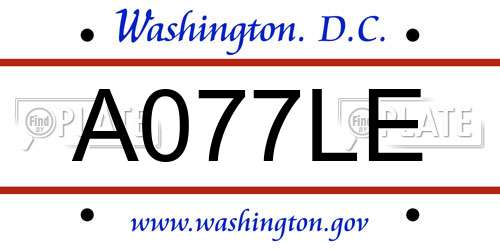 A077LE District Of Columbia License Plate