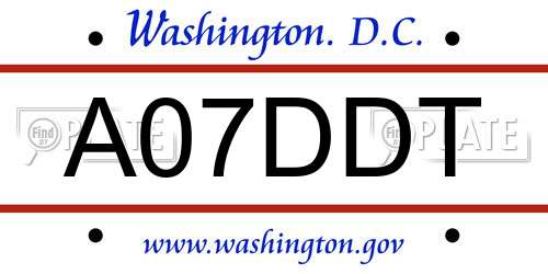 A07DDT District Of Columbia License Plate