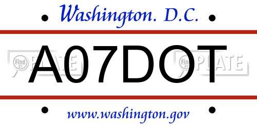 A07DOT District Of Columbia License Plate