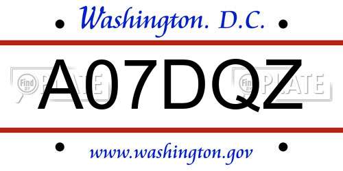 A07DQZ District Of Columbia License Plate