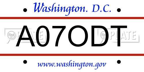 A07ODT District Of Columbia License Plate