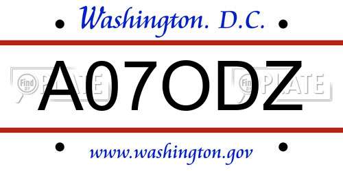 A07ODZ District Of Columbia License Plate