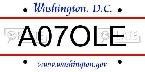A07OLE District Of Columbia License Plate