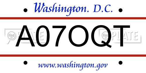 A07OQT District Of Columbia License Plate