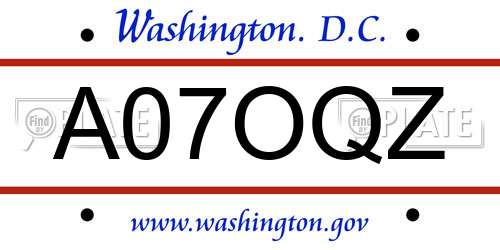 A07OQZ District Of Columbia License Plate