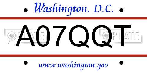 A07QQT District Of Columbia License Plate