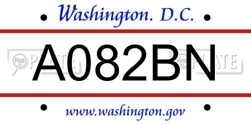 A082BN District Of Columbia License Plate